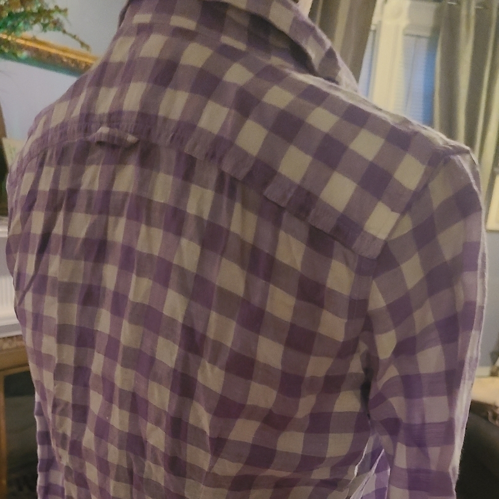 BANANA REPUBLIC PURPLE WHITE PLAID FITTED BUTTON DOWN XS NEW. Hp🔥🔥🔥 - Picture 4 of 5